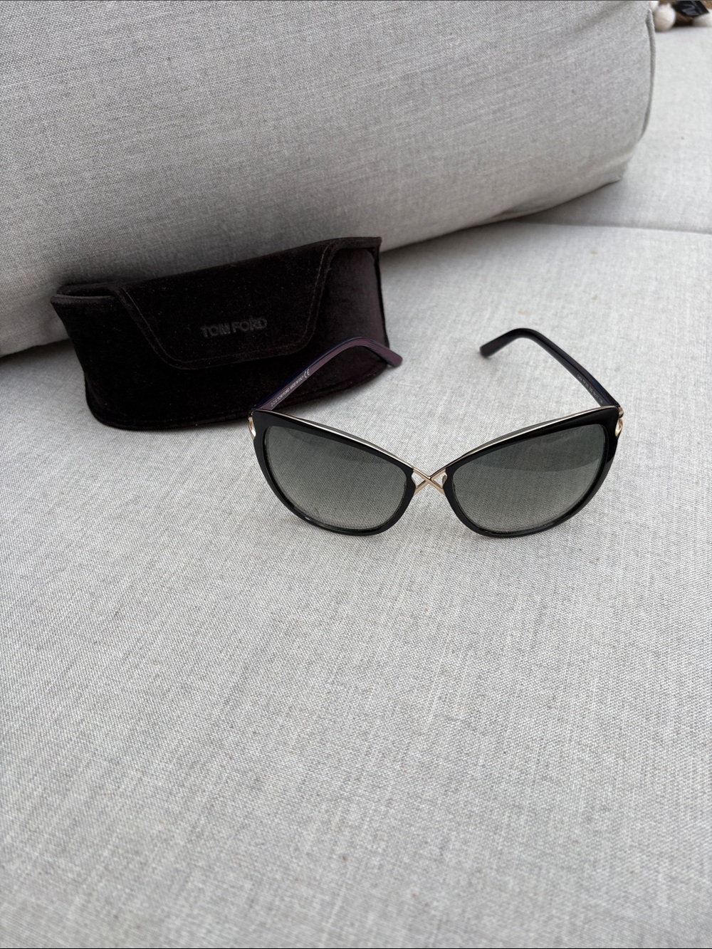 Tom Ford Black Cat-Eye Sunglasses with Gold Accents